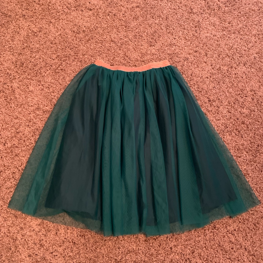 Gymboree Dark Green Tulle Skirt within Gold Elastic Waistband, Brand New,Size5-6
